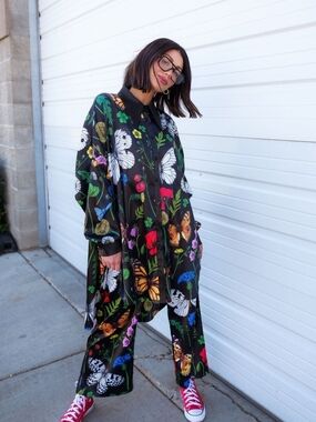 Dressed in LALA Posh Satin Playsuit in Folklore Florals